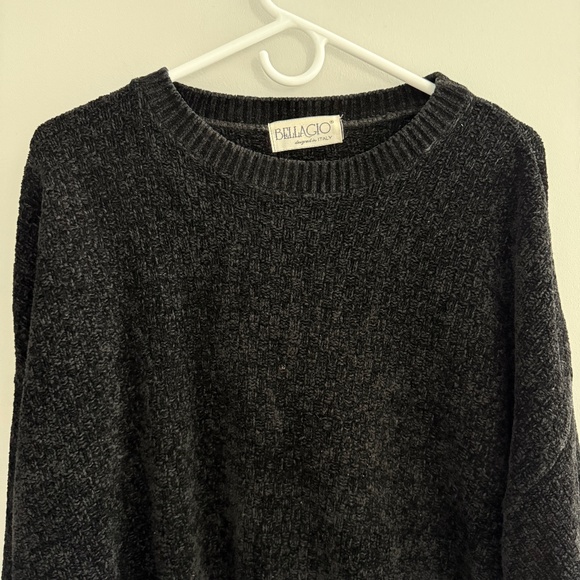 BELLAGIO ITALY CREWNECK SWEATER CHENILLE GRANDPACORE PREPPY VINTAGE BLK MEN XXL - Picture 2 of 12